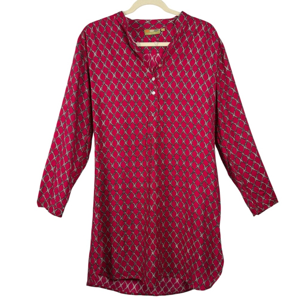 Rock Flower Paper Red Geometric Print Rayon Tunic Top Medium Swim Cover Up